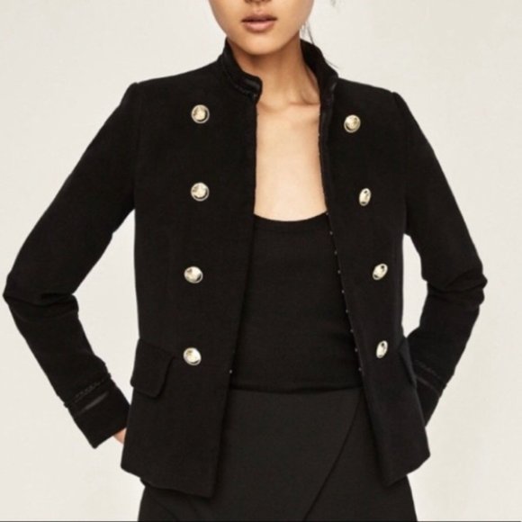 Zara Military Jacket Fitted Gold Button Blazer - Picture 3 of 10
